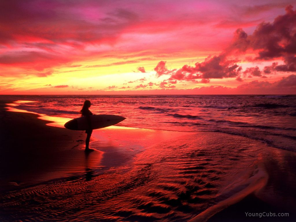 Surfer at Twilight, Hawaii